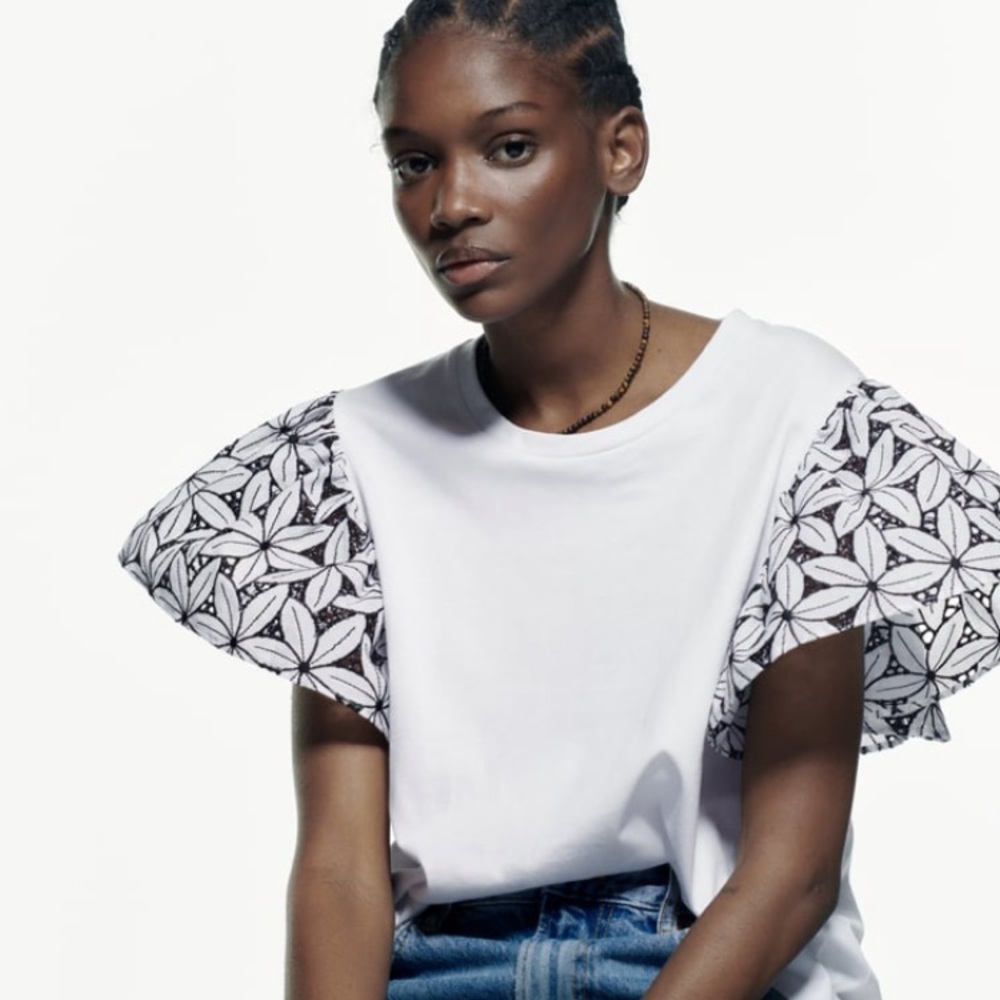 Zara contrast embroidered tshirt - Picture 2 of 2